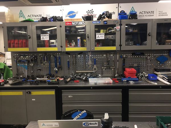 Professional bike tools and parts at the Cytech training facility